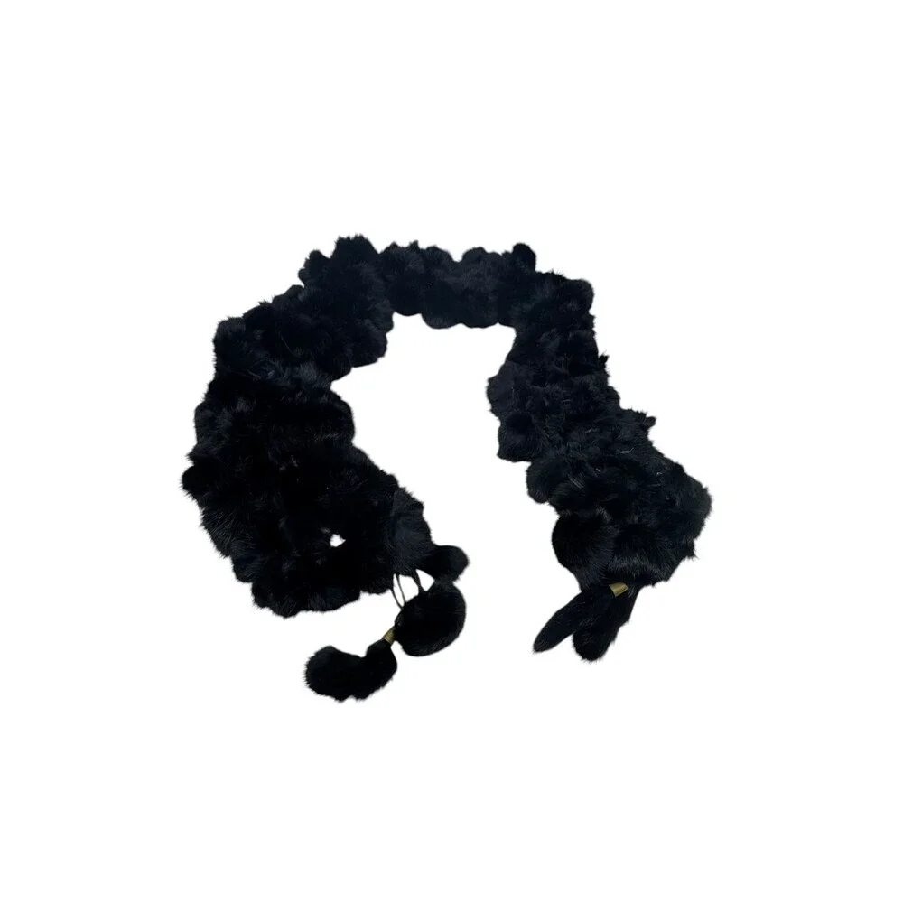 Belle Fare Hoya knitted rex rabbit ruffle scarf real fur